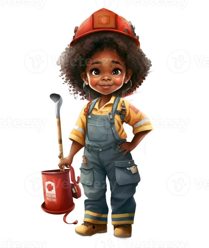 watercolor firefighter kid illustration, png