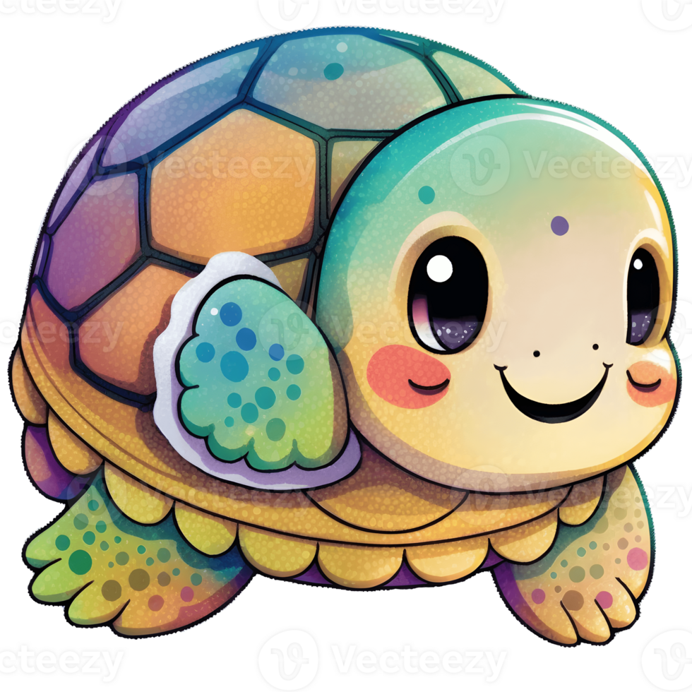 bunt und spielerisch Baby Schildkröte Illustration im Aquarell Stil mit Wasser fallen Spritzen, ai generativ png