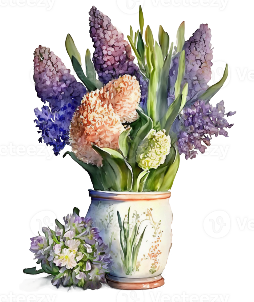 Hyacinth flower in a vase watercolor, png