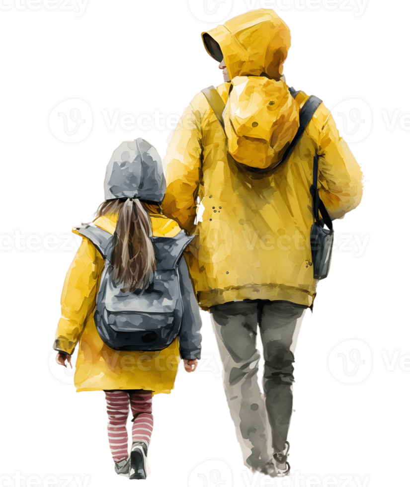 Father and daughter walking isolated, watercolor, png