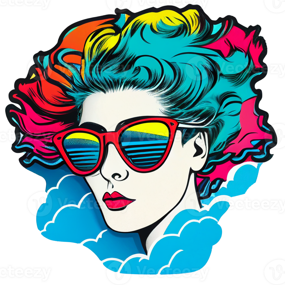 Vintage 80's Pop girl sticker, png