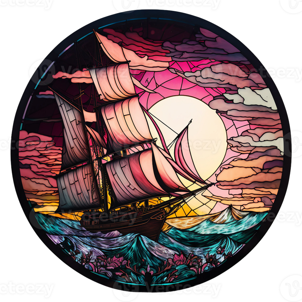 Stained glass sailboat, png