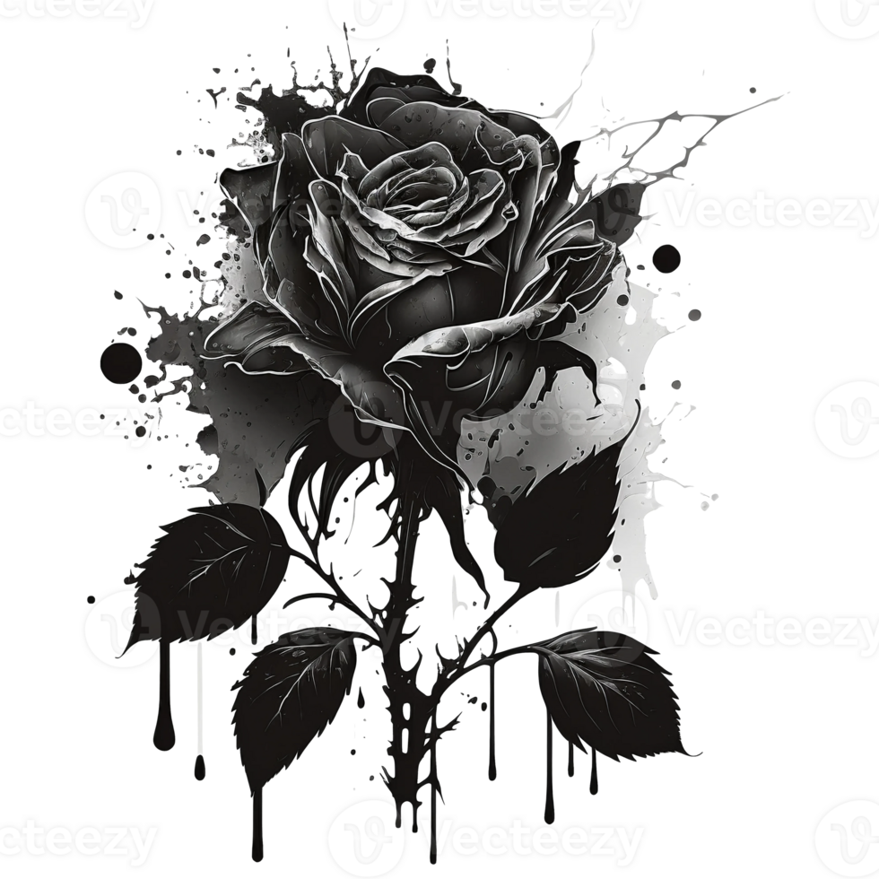 Black rose sublimation watercolor clipart, png