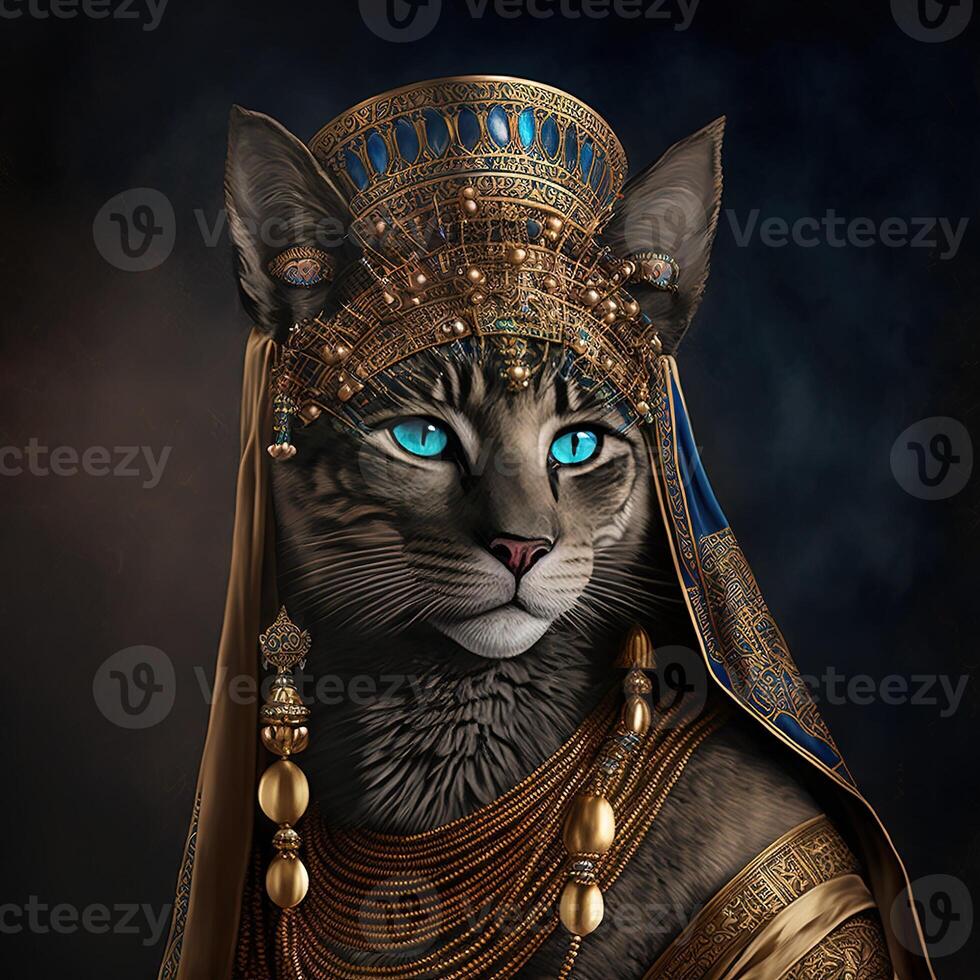 cat as cleopatra egyptian queen illustration photo