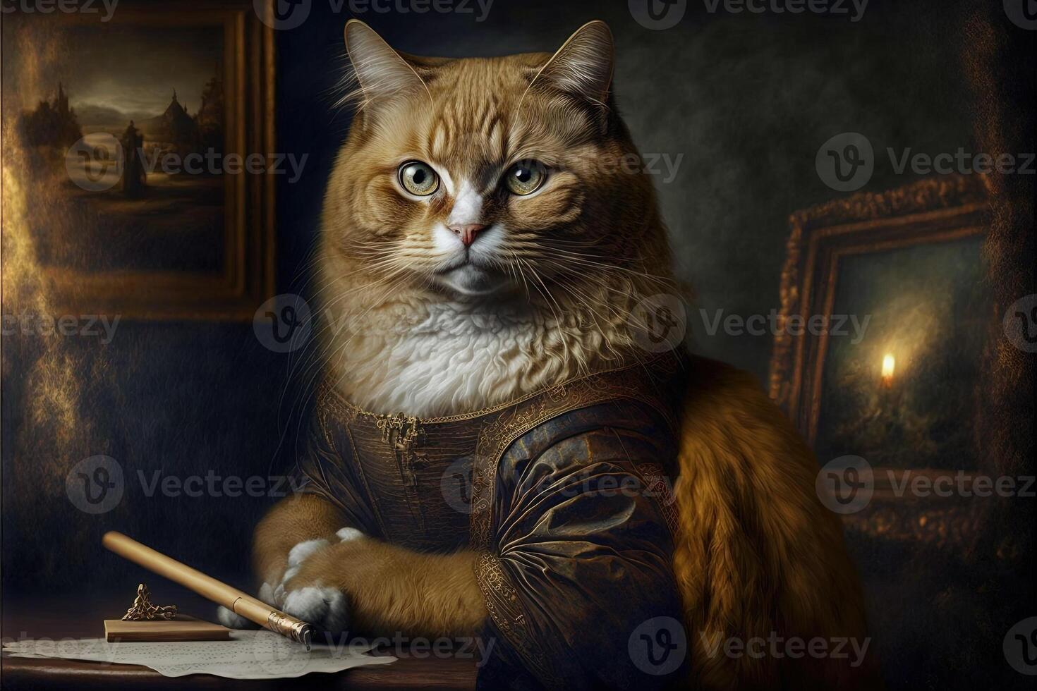 Leonardo da vinci Cat as famous historic character illustration photo