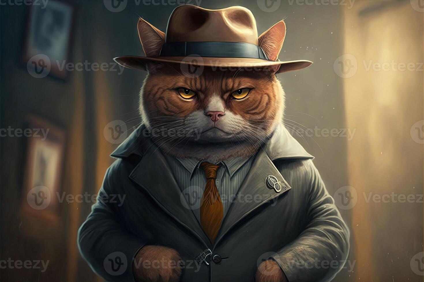 mafia jefe gato retrato ilustración generativo ai foto