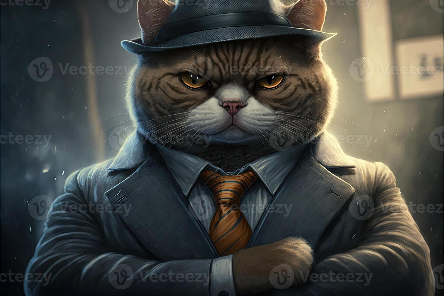 mafia jefe gato retrato ilustración generativo ai foto