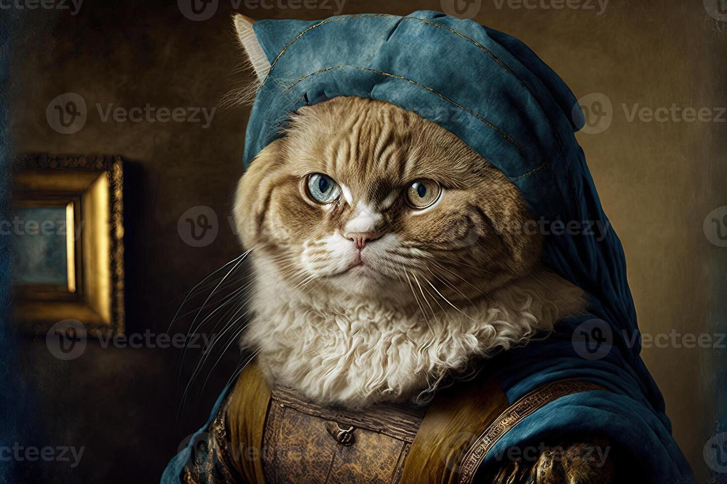 Leonardo da vinci Cat as famous historic character illustration photo