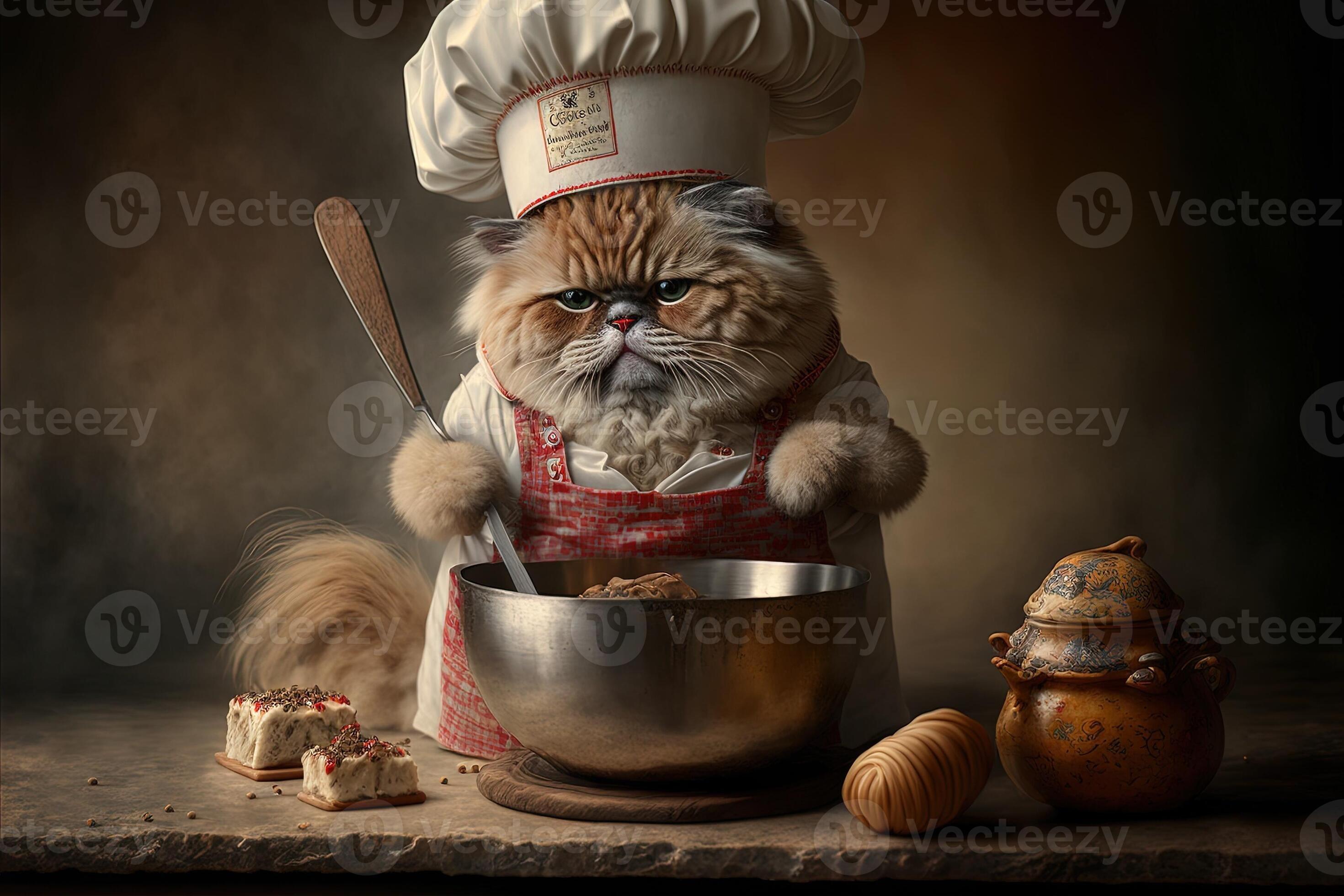 funny cat in a chef hat cooking food in the kitchen Generative AI 22081114  Stock Photo at Vecteezy