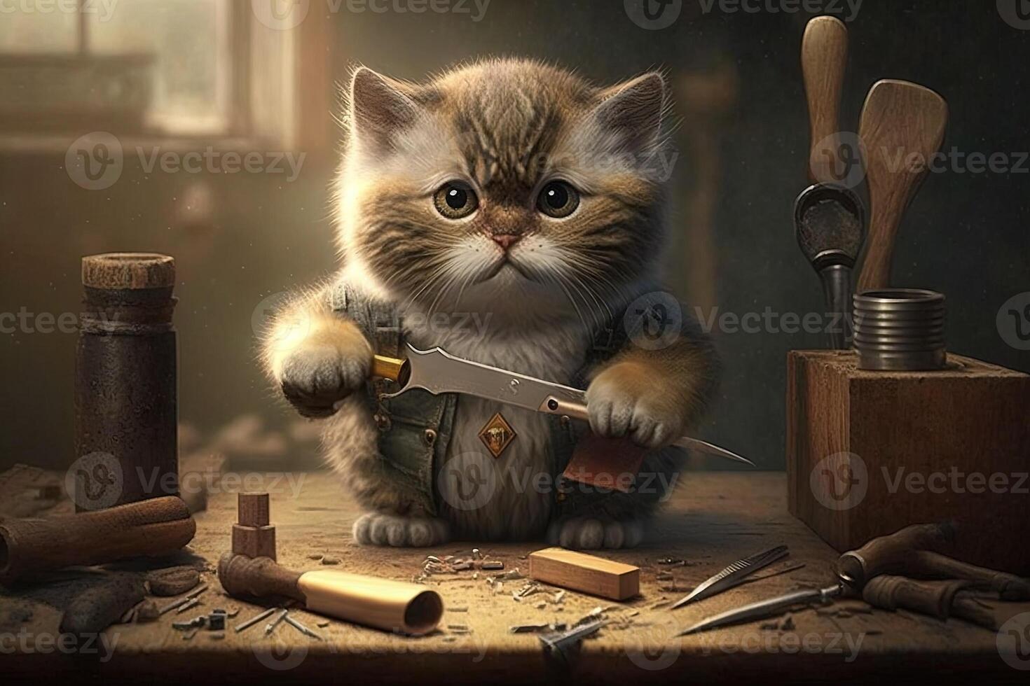 carpintero gato trabajando trabajo profesión ilustración