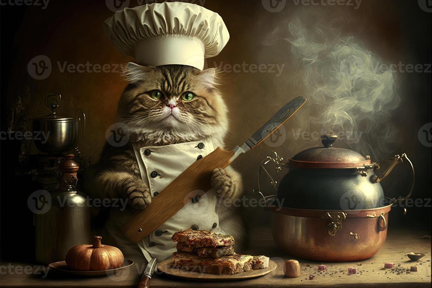 funny cat in a chef hat cooking food in the kitchen Generative AI 22081114  Stock Photo at Vecteezy