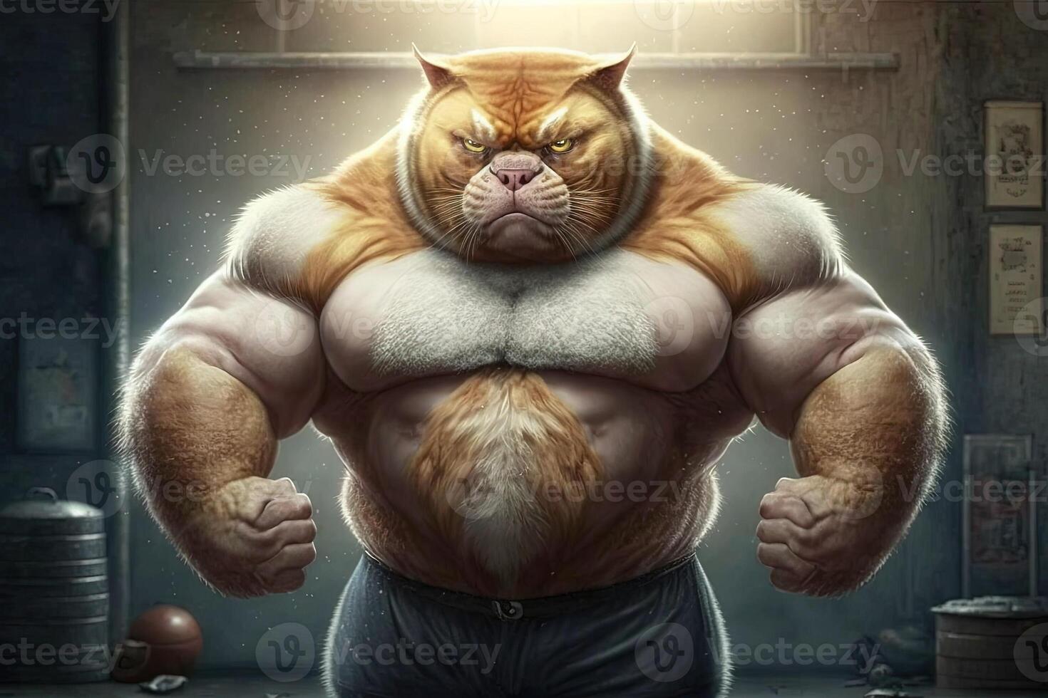 Strong cat body builder super muscles illustration photo