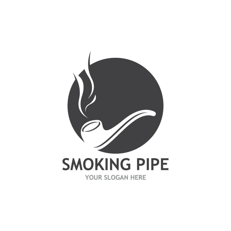 Smoking pipe black and white contour drawing logo vector
