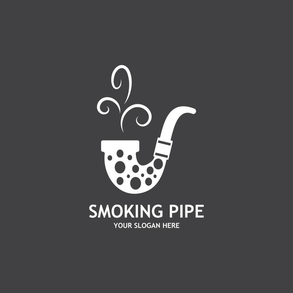 Smoking pipe black and white contour drawing logo vector