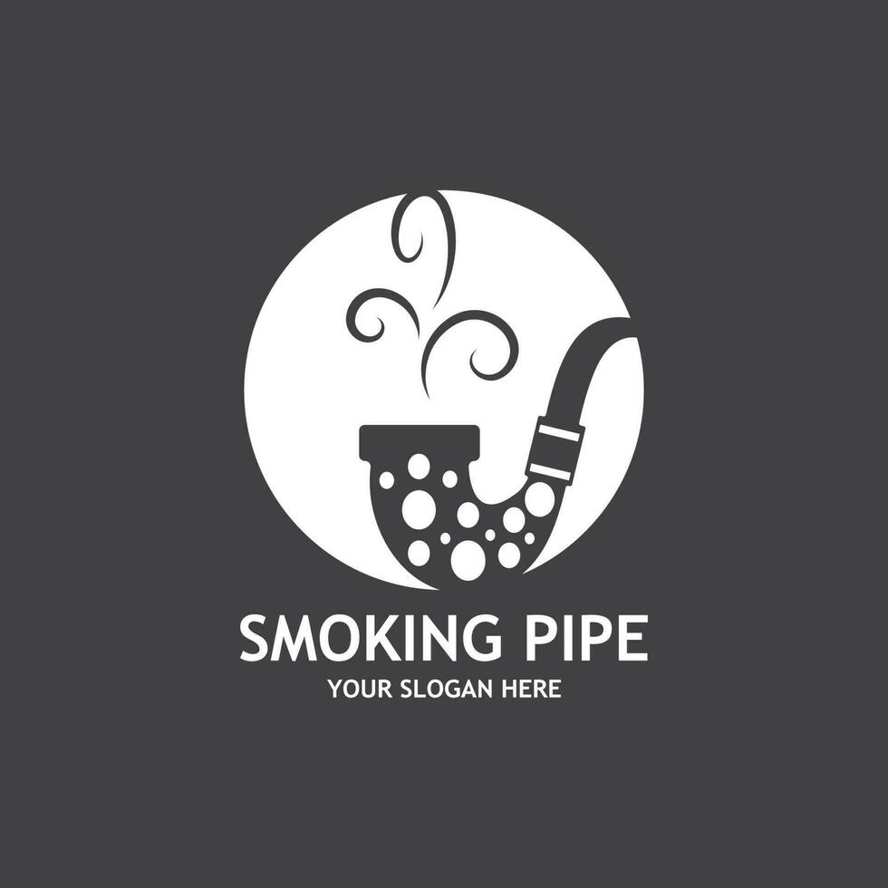 Smoking pipe black and white contour drawing logo vector