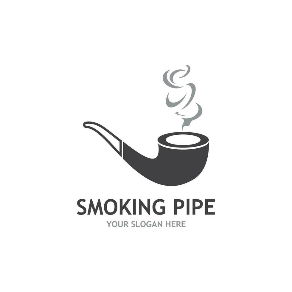 Smoking pipe black and white contour drawing logo vector