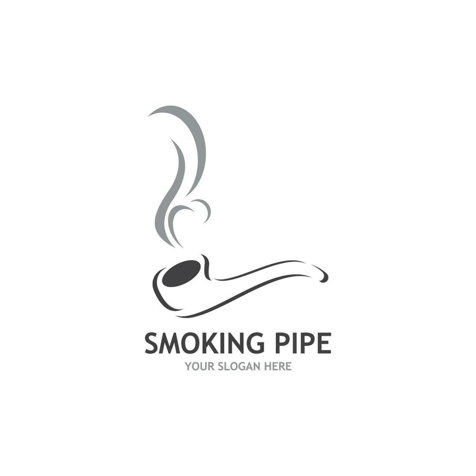 Smoking pipe black and white contour drawing logo vector