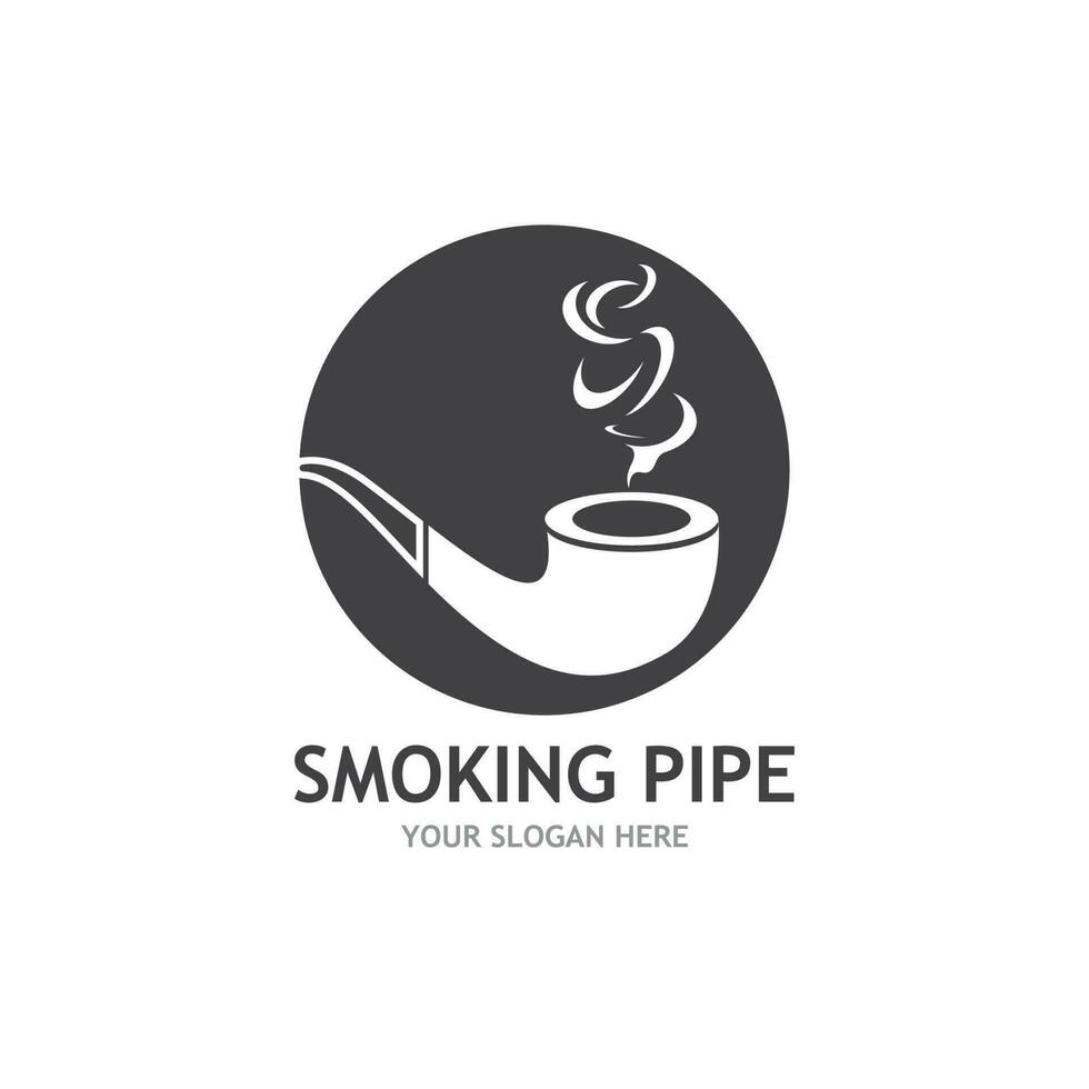 Smoking pipe black and white contour drawing logo vector