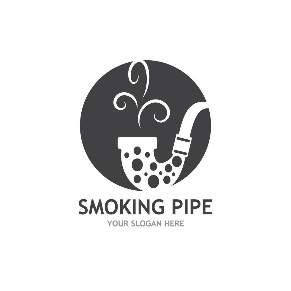 Smoking pipe black and white contour drawing logo vector