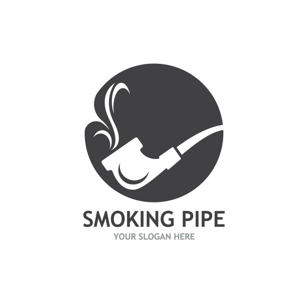 Smoking pipe black and white contour drawing logo vector