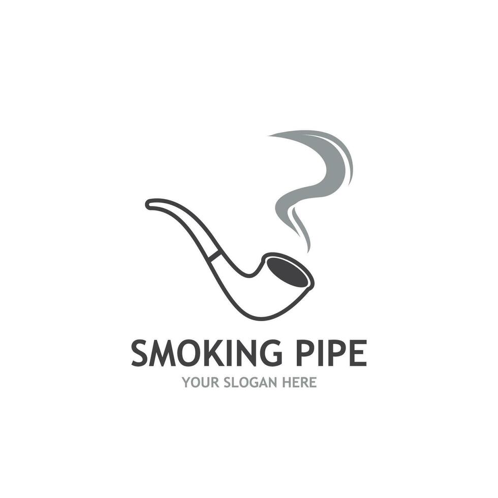 Smoking pipe black and white contour drawing logo vector