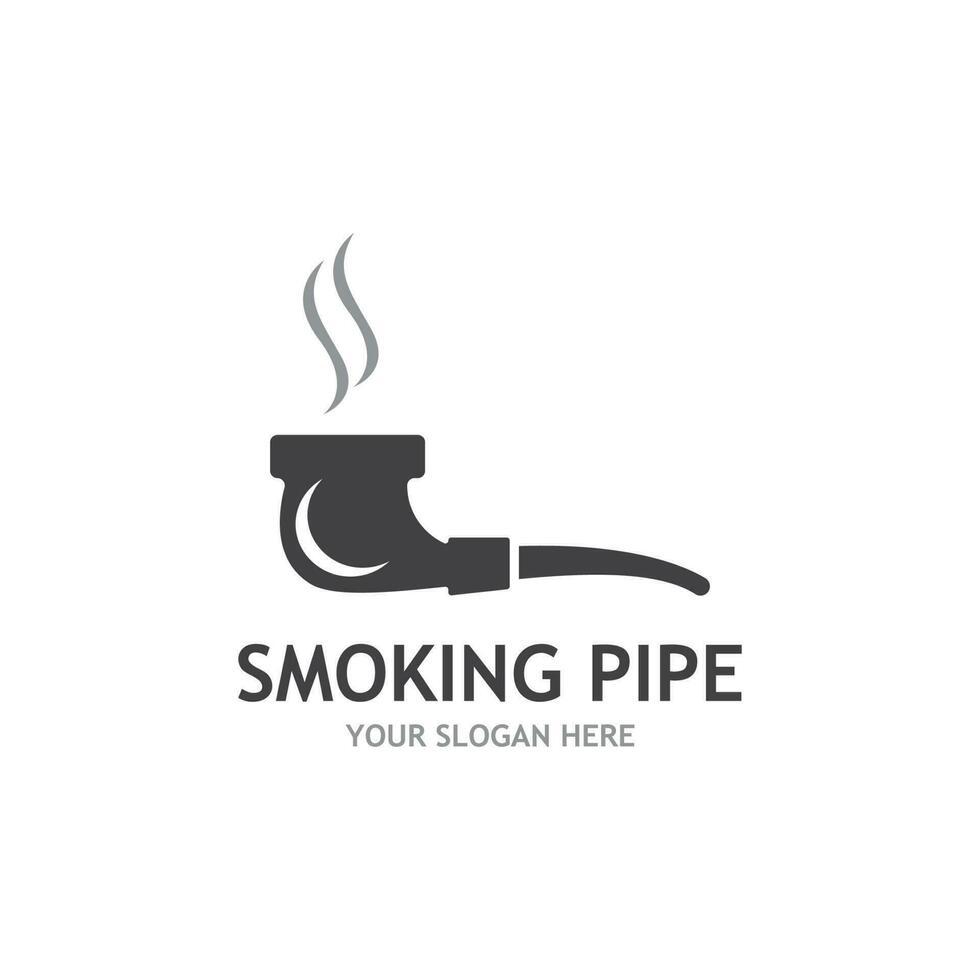 Smoking pipe black and white contour drawing logo vector