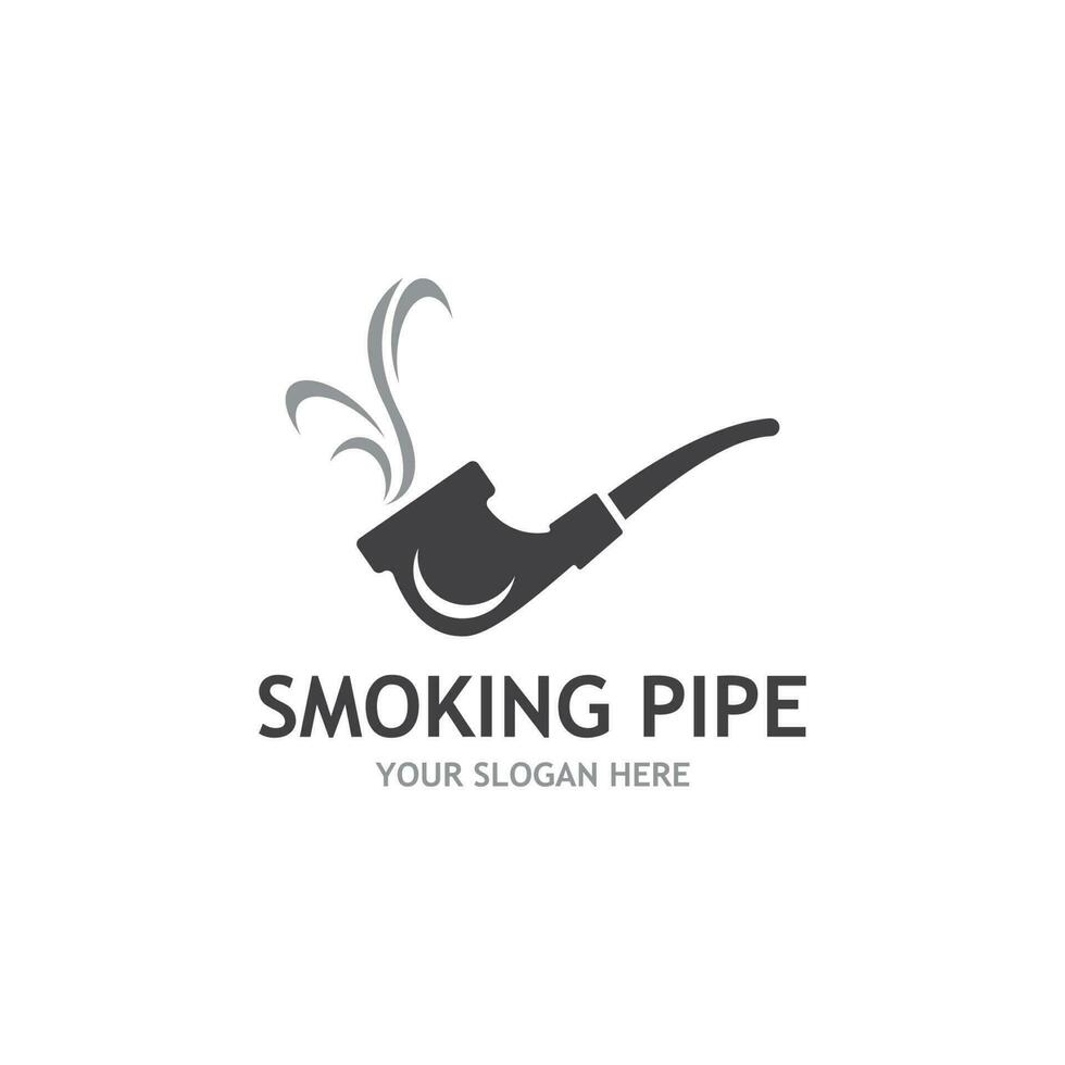 Smoking pipe black and white contour drawing logo vector