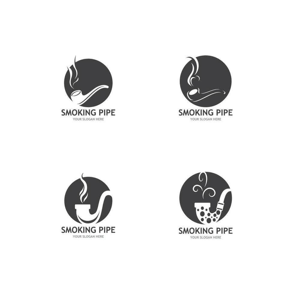 Smoking pipe black and white contour drawing logo vector