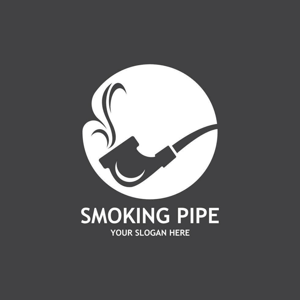 Smoking pipe black and white contour drawing logo vector