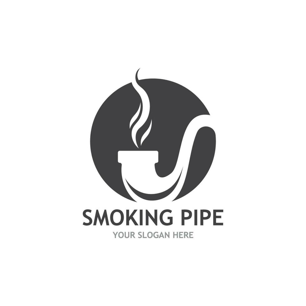 Smoking pipe black and white contour drawing logo vector