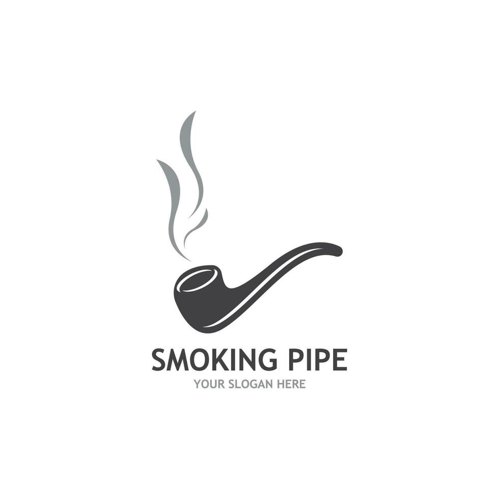 Smoking pipe black and white contour drawing logo vector