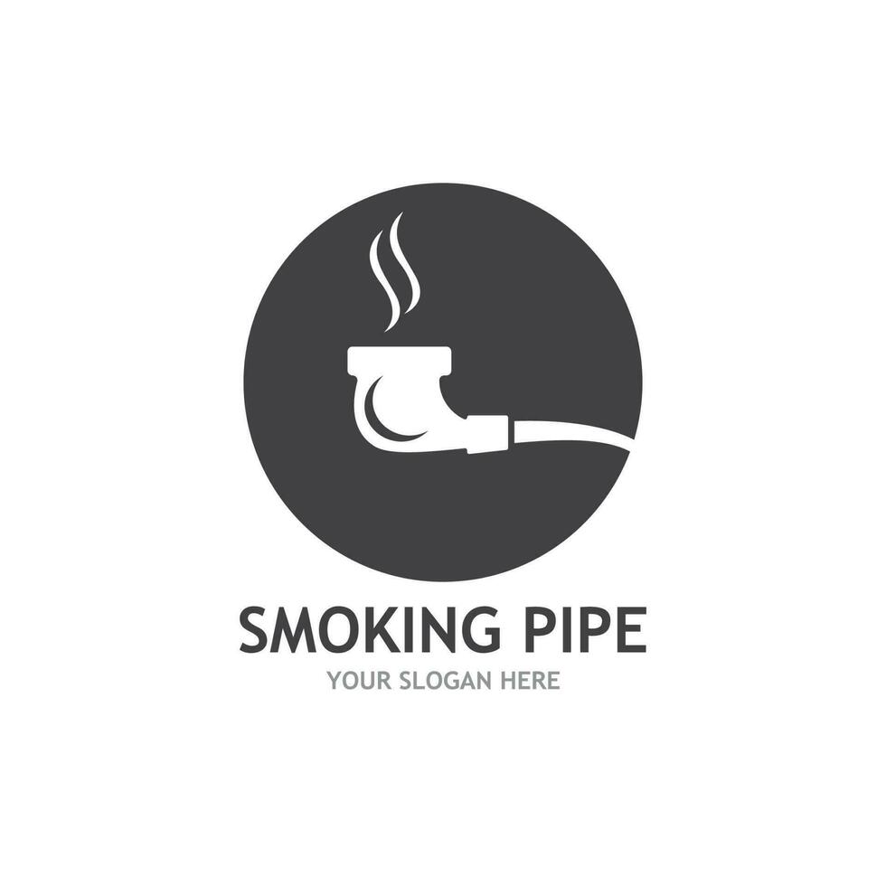 Smoking pipe black and white contour drawing logo vector