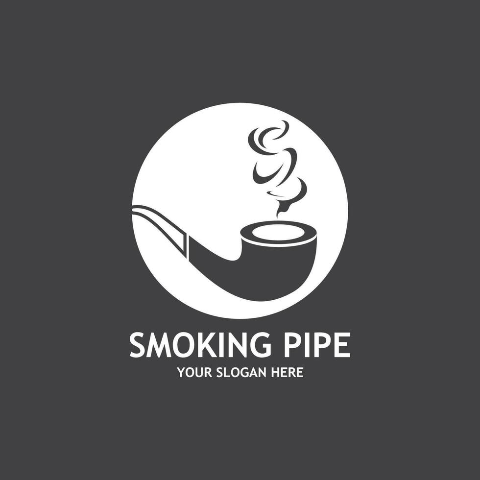 Smoking pipe black and white contour drawing logo vector
