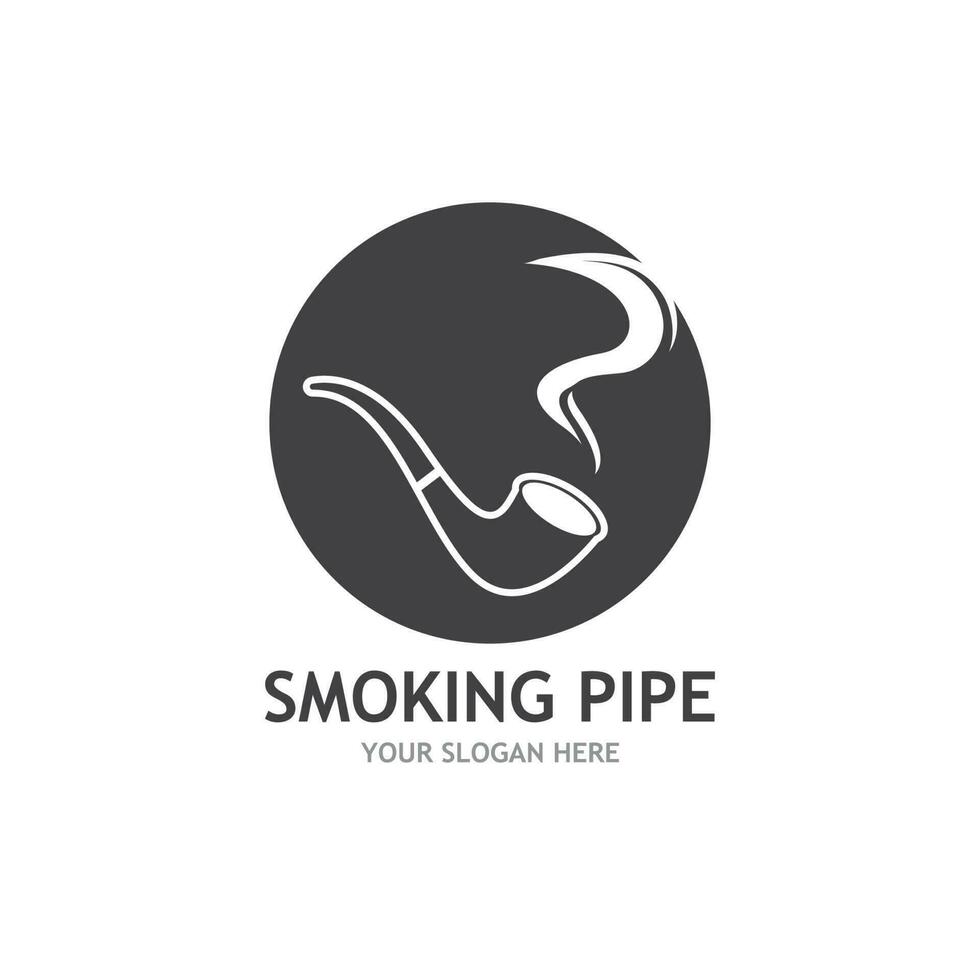 Smoking pipe black and white contour drawing logo vector