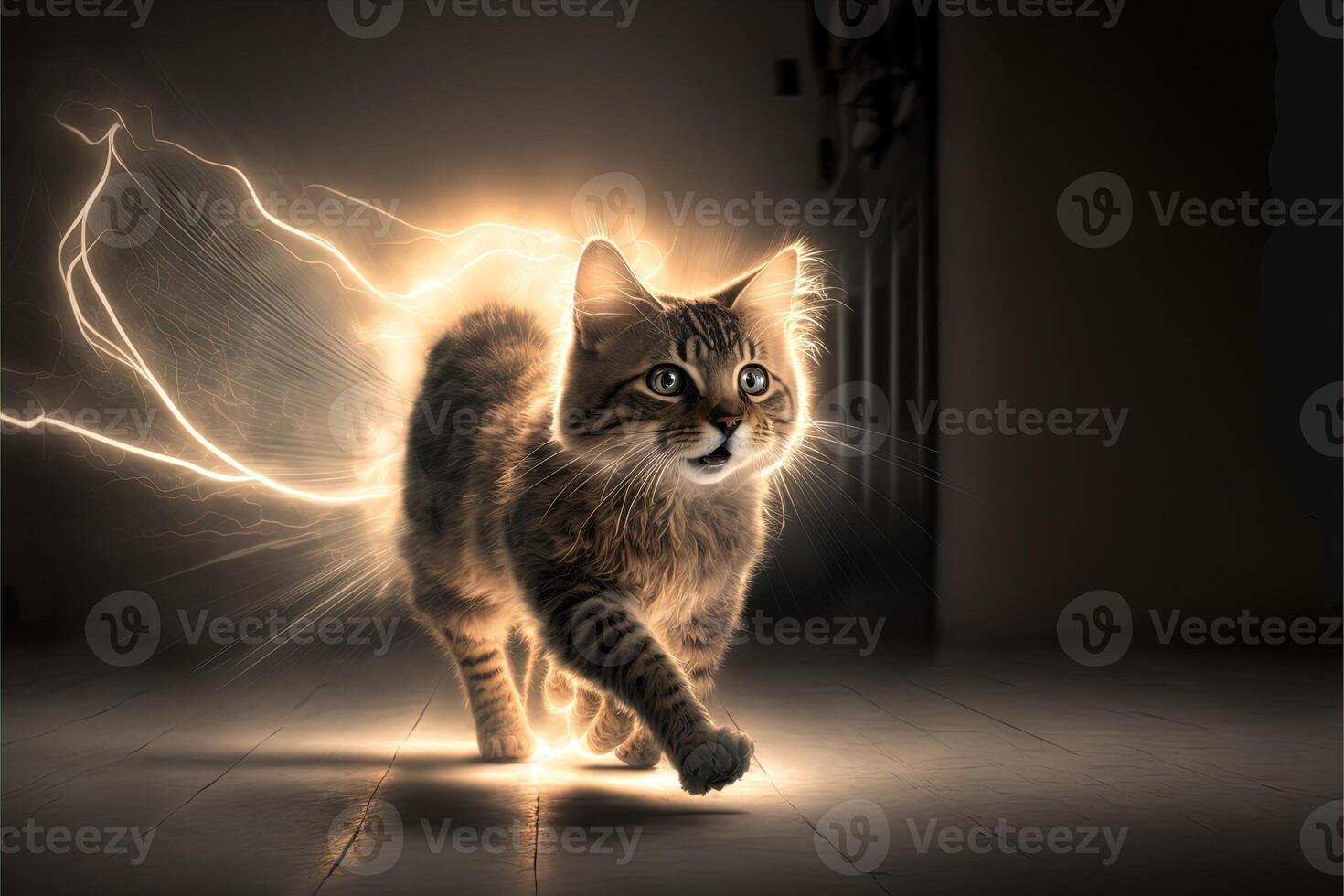 cat running at speedlight llustration photo