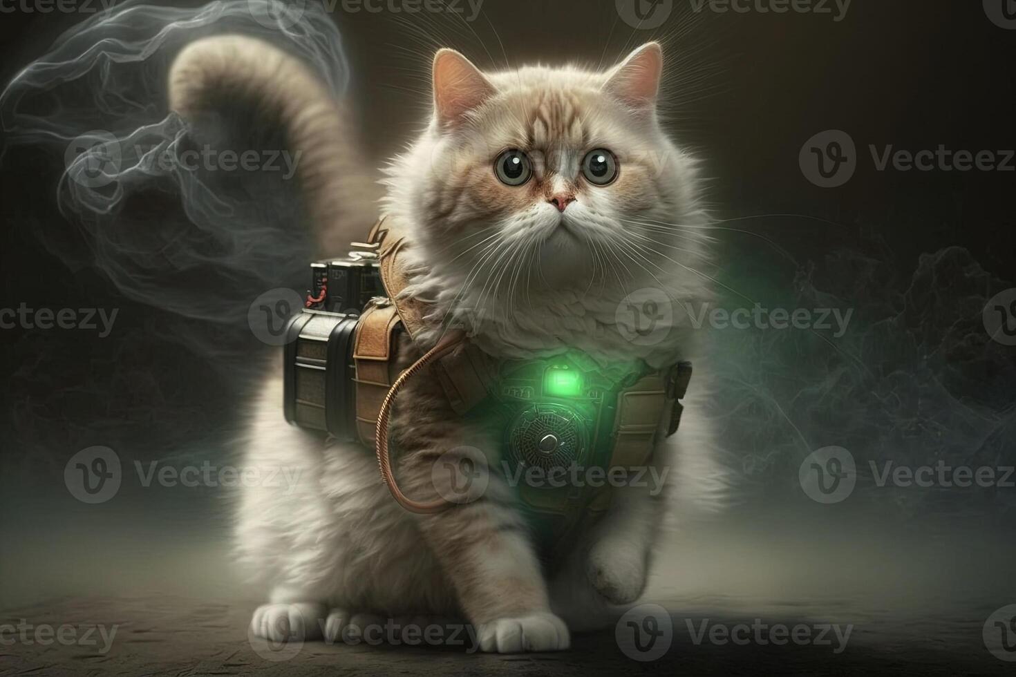 Cat as ghostbuster famous movie character portrait illustration photo