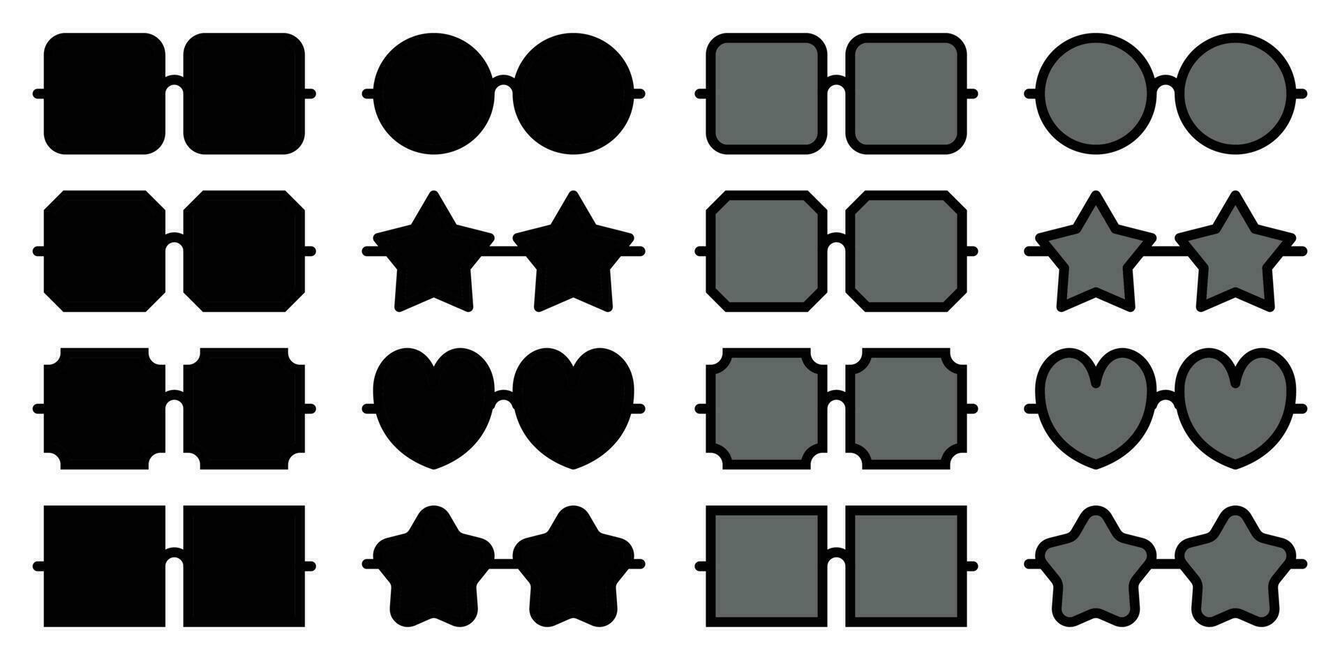 black color flat design glasses icon set, vector for father's day ornament, button, app, web.