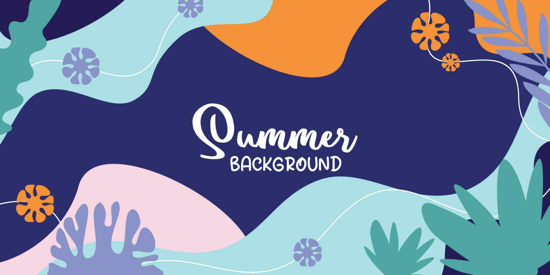 summer background of amazing shapes, wave patterns, leaves, flowers, herbs with free space for text. Template for banner, poster, social media, web. vector