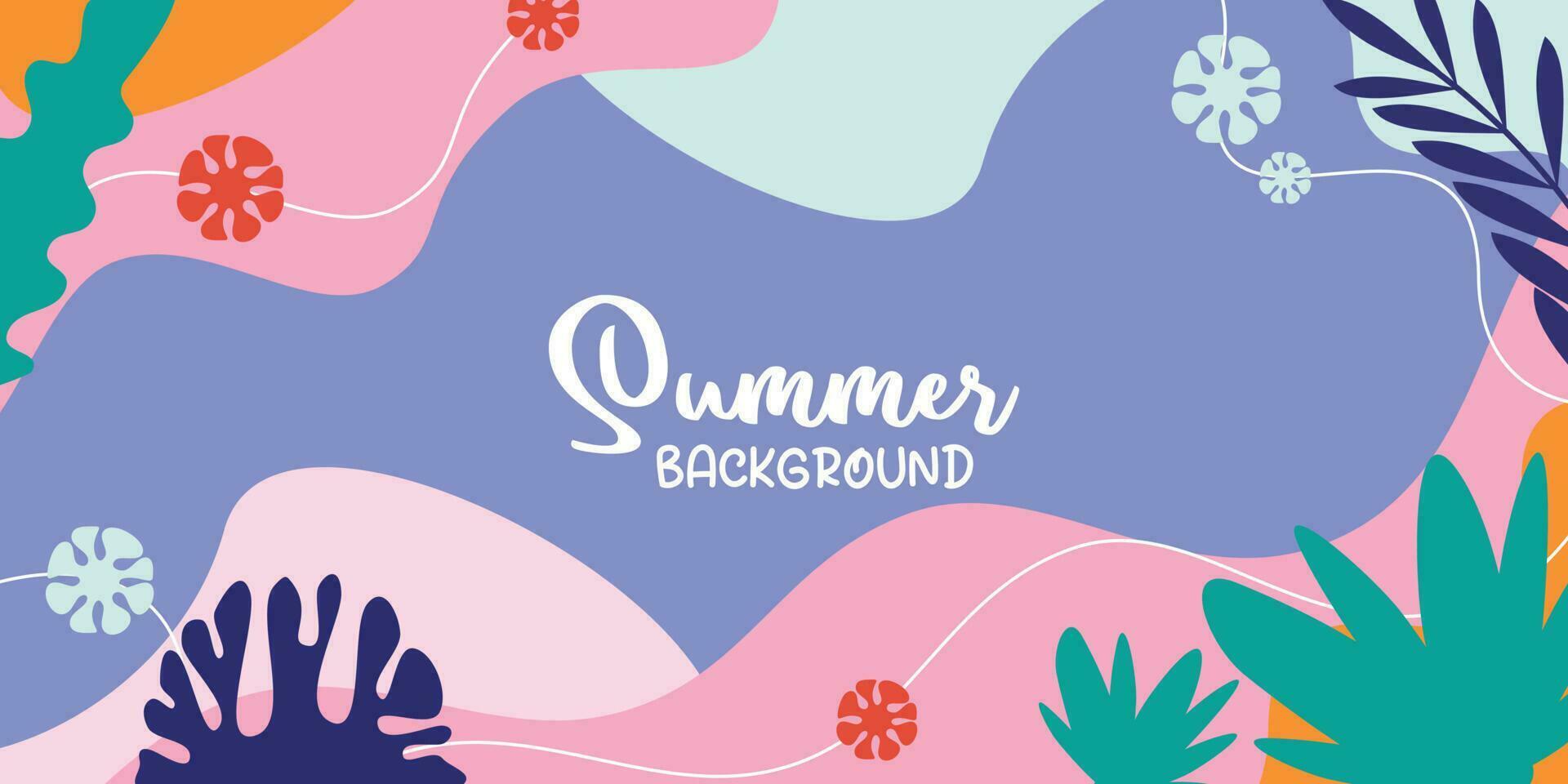 summer background of amazing shapes, wave patterns, leaves, flowers, herbs with free space for text. Template for banner, poster, social media, web. vector