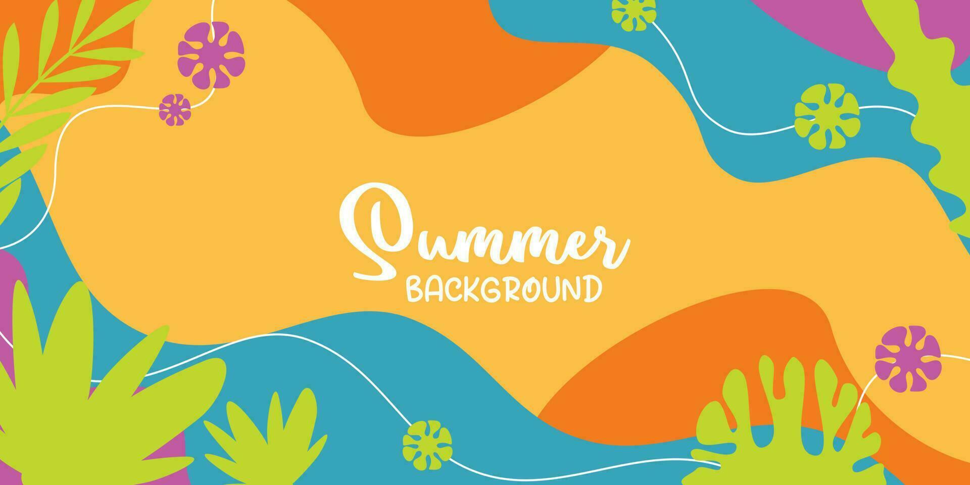 summer background of amazing shapes, wave patterns, leaves, flowers, herbs with free space for text. Template for banner, poster, social media, web. vector