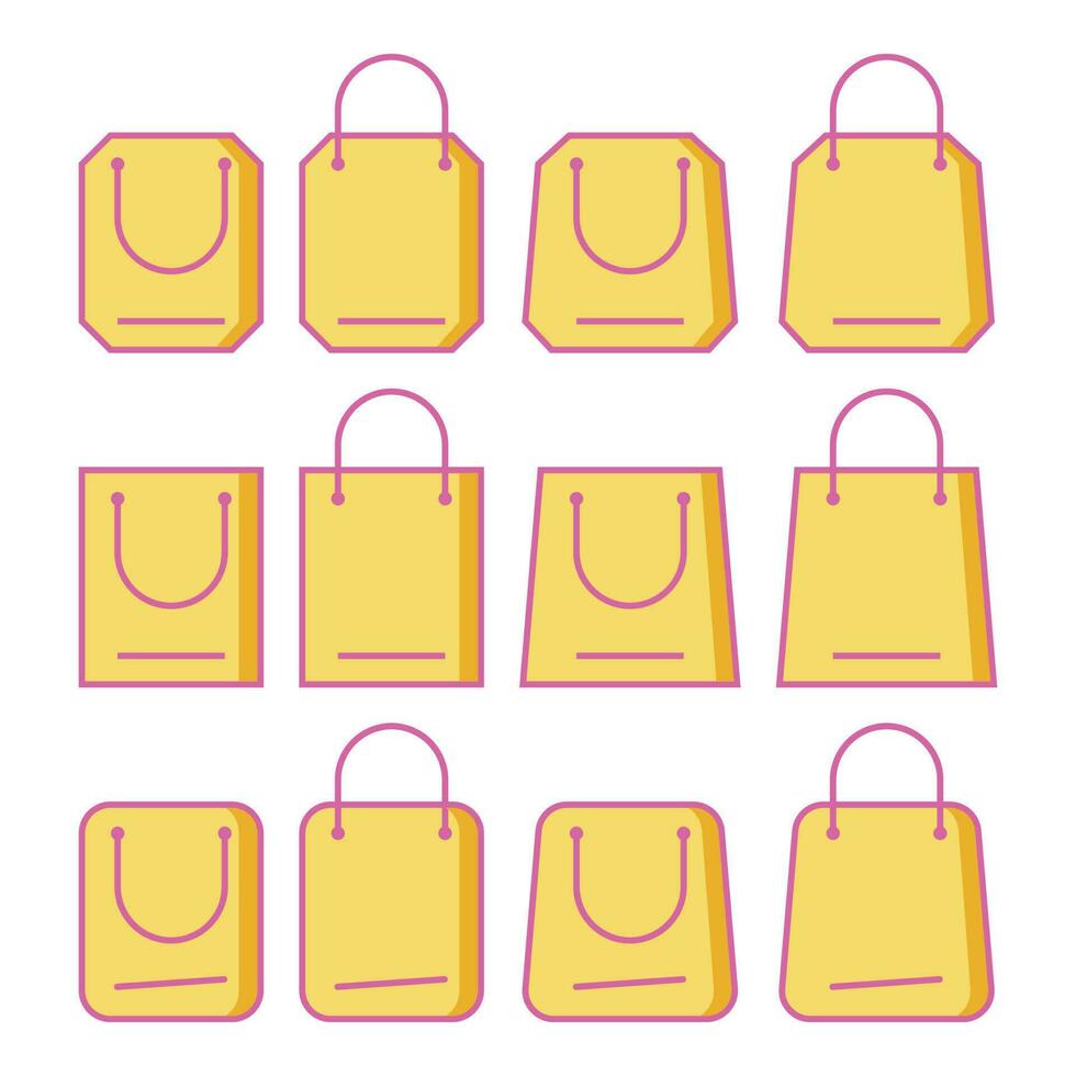 paper bag or shopping bag set simple flat design icon, vector for mobile apps, web.