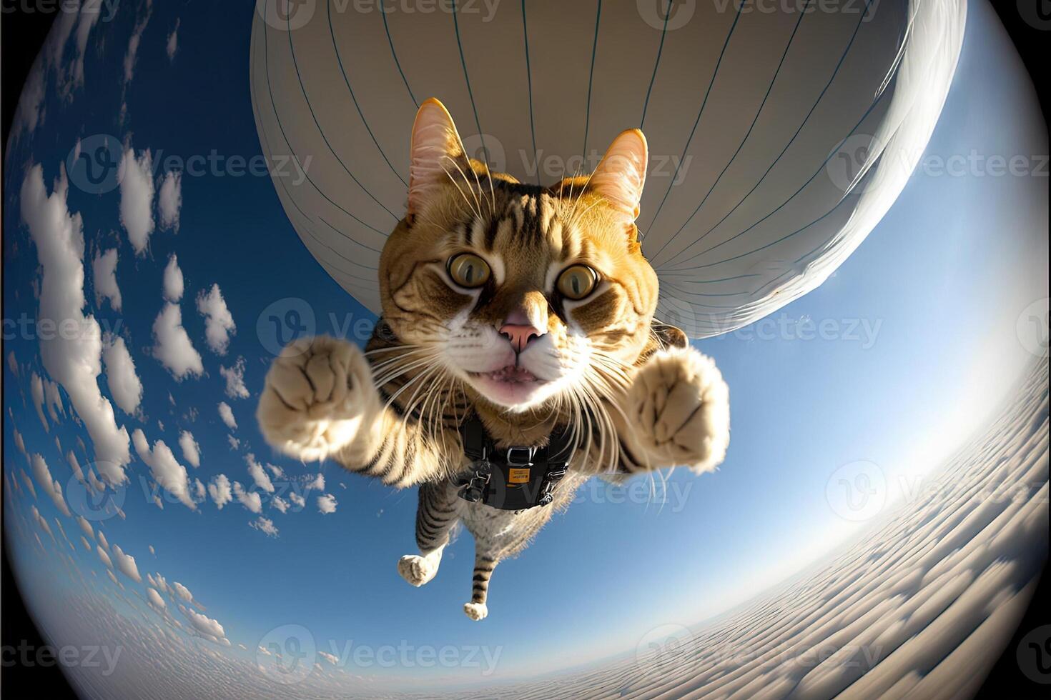 Cat skydriver. Flying with parachute parachuting illustration photo