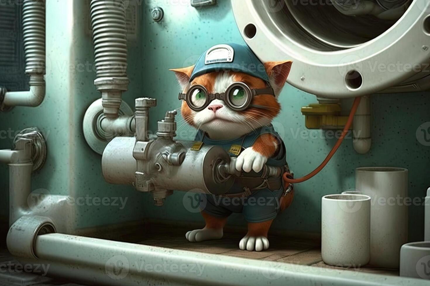 Plumber cat working job profession illustration photo