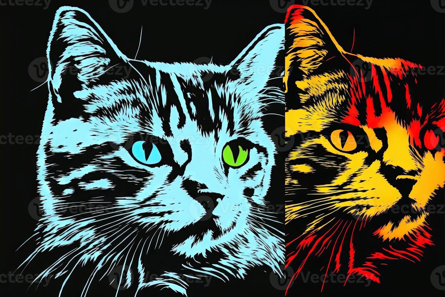 cute cat kitten in colorful pop art illustration photo