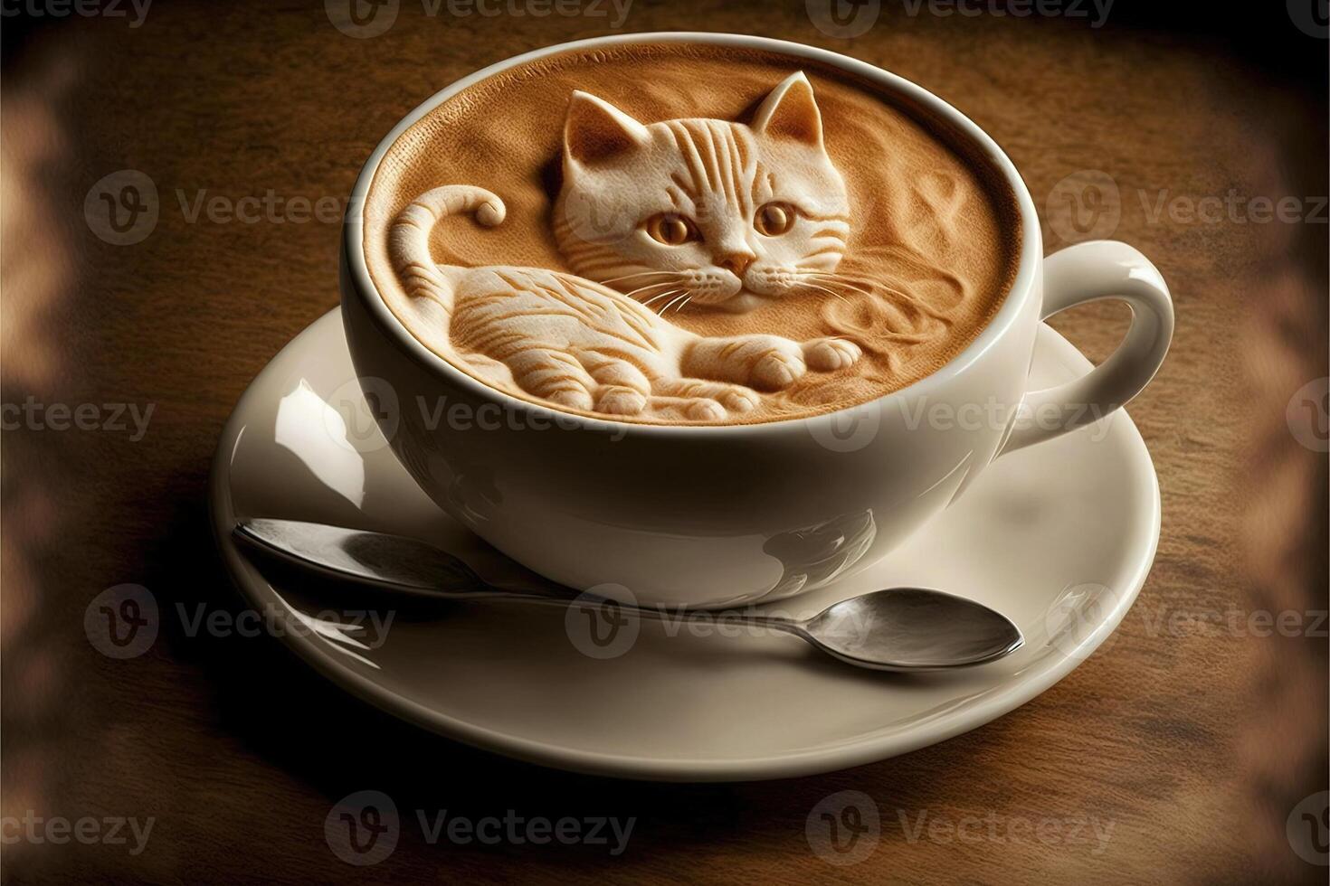 gato forma Leche café capuchino amor para mascotas ilustración generativo ai foto