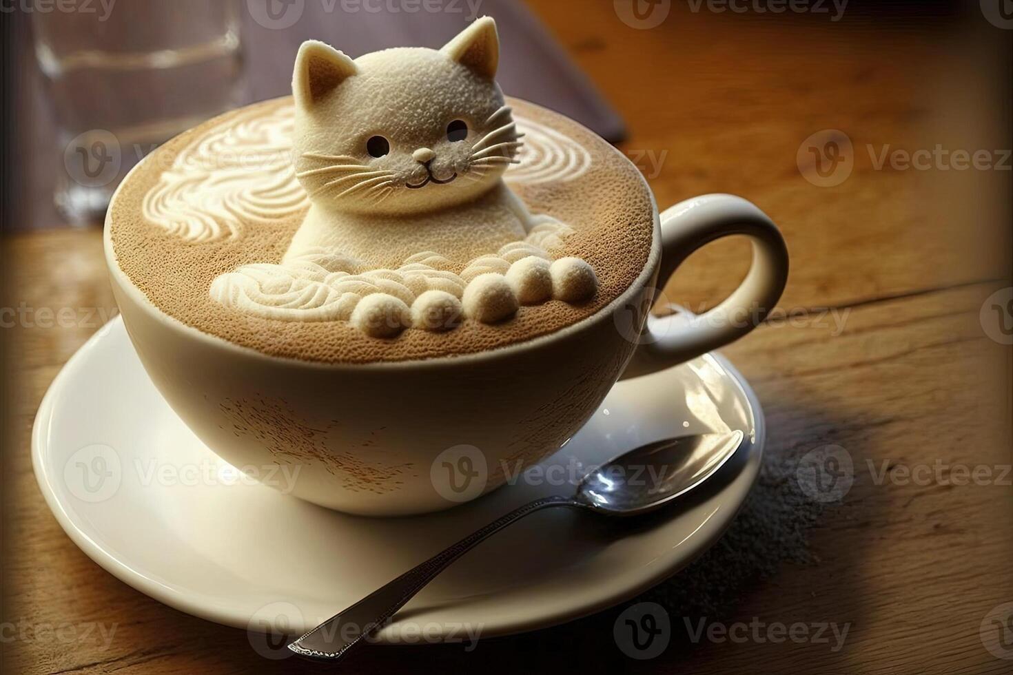 Cat shape milk coffee cappuccino love for pets illustration photo