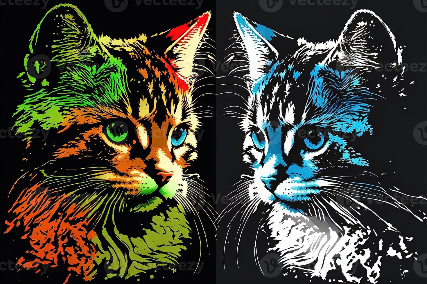 cute cat kitten in colorful pop art illustration photo