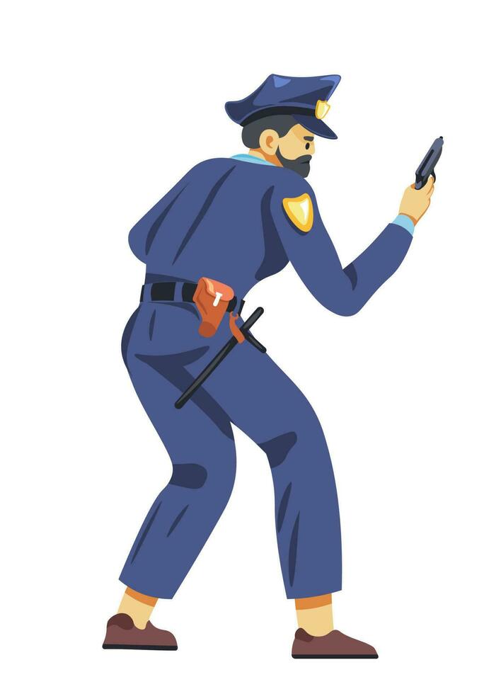 Armed officer, policeman with gun on operations vector