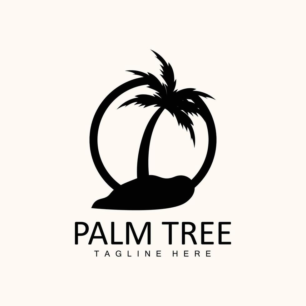 Coconut Tree Logo, Palm Tree Sunset Beach Vector, Elegant Minimalist Simple Design, Symbol Template Icon vector