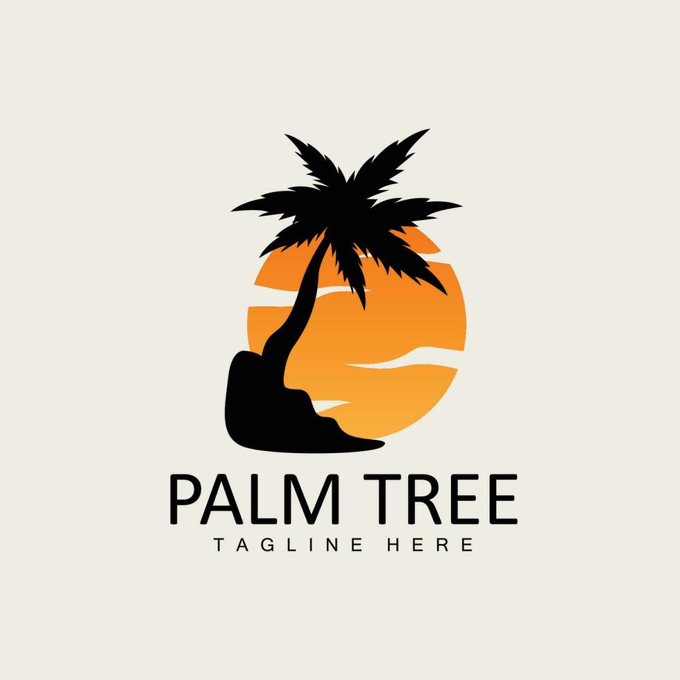 Coconut Tree Logo, Palm Tree Sunset Beach Vector, Elegant Minimalist Simple Design, Symbol Template Icon vector